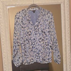 Ann Taylor Women's White and Blue Blouse